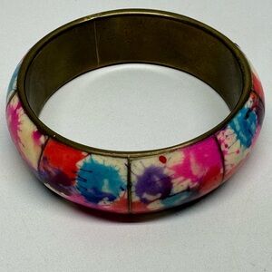 Vintage 70s Chunky Brass Color Paint Splash Bangle Bracelet BOHO